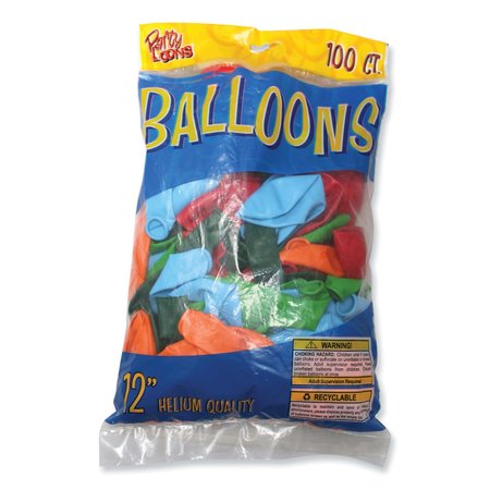 TABLEMATE Balloons, 12 in., Helium Quality Latex, Assorted Colors, 100 Balloons, 20PK 916100